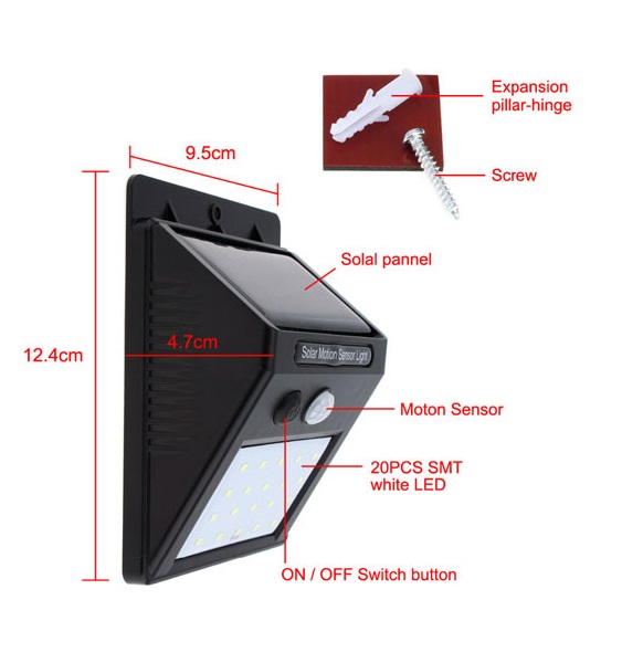 LED 20/2 Solární osvětlení s PIR čidlem 20x LED set 2 kusy