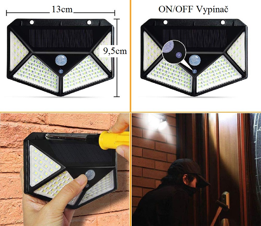 Solar SN100/2 Solární LED světlo s PIR čidlem 100x LED set 2 kusů