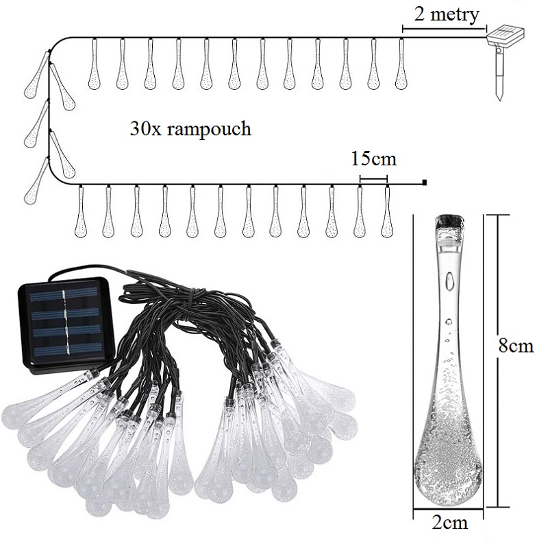 Solar R30/02 Solární vánoční řetěz - teplá bílá, 30LED/6Metrů