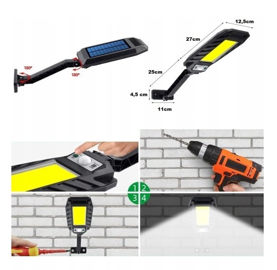 Solar COB-180 Solární lampa s PIR čidlem