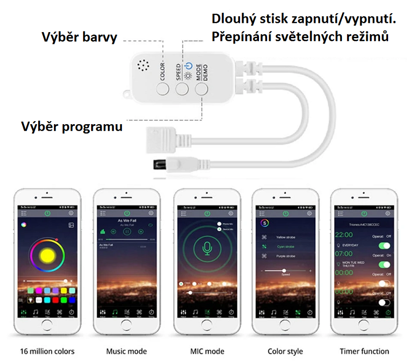 Lighting 5005/B20 LED pásek RGB 5050 5 metrů Bluetooth IP20