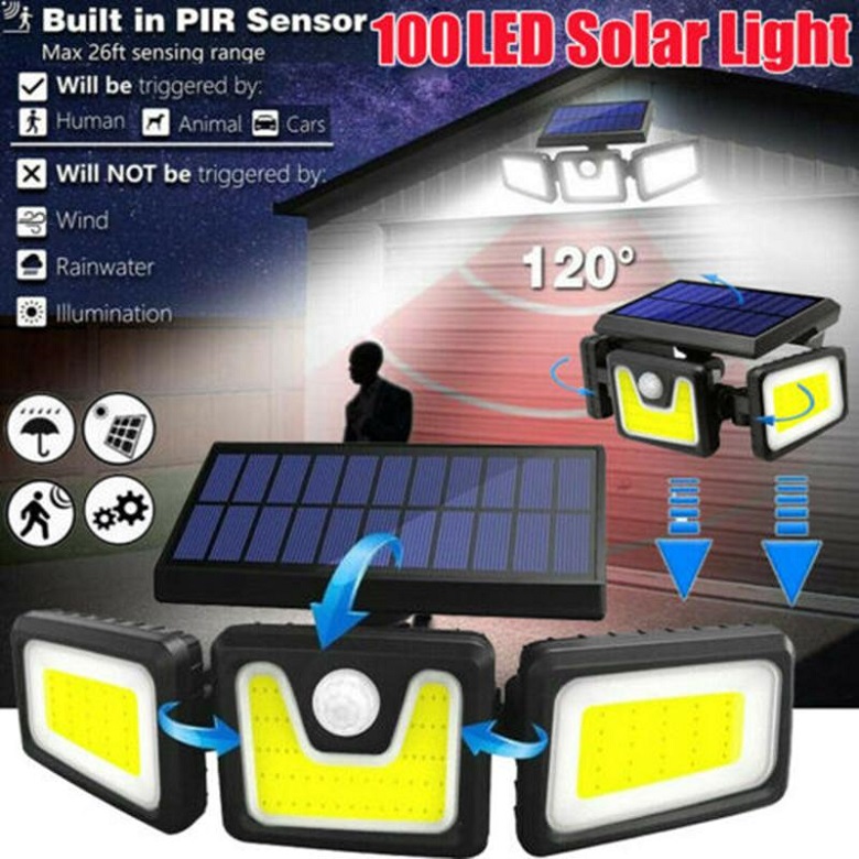 Solar P100/74 Solární LED světlo s PIR čidlem pohybu 100x LED COB 