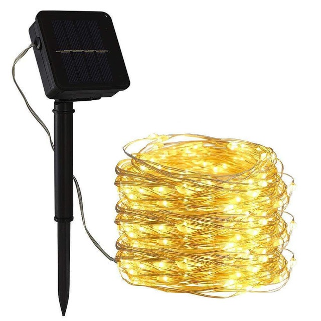 Solar-12/02 Solární vánoční osvětlení flexibilní drát 10 metrů 100x LED teplá bílá