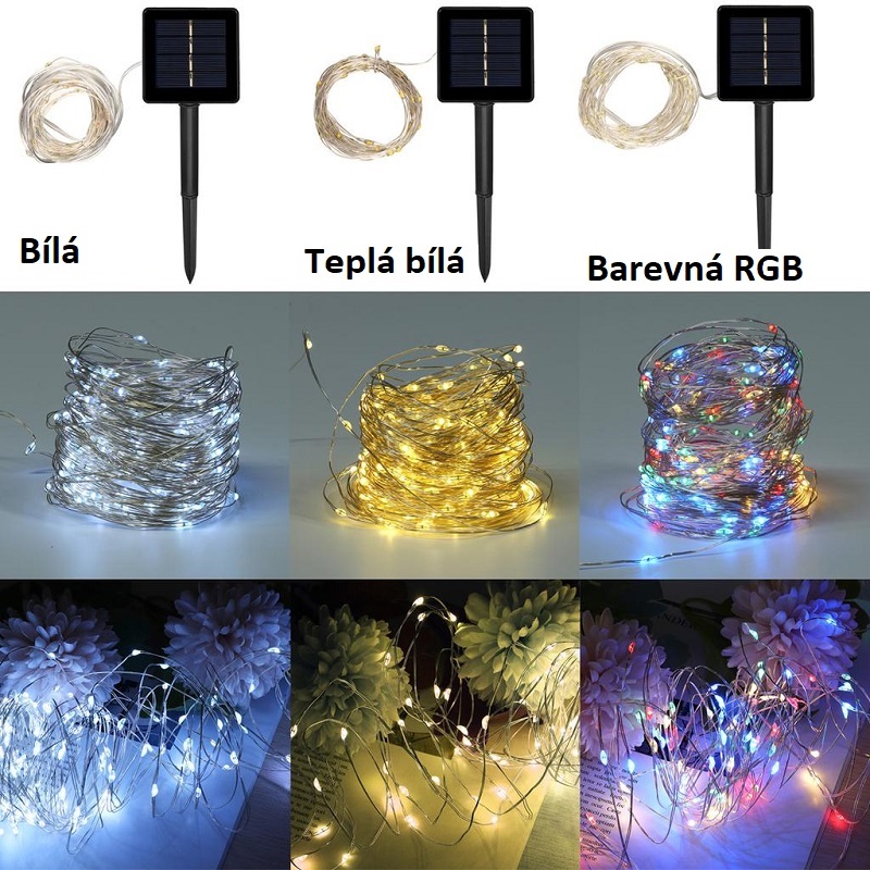 Solar V102 Solární vánoční svítící drát - teplá bílá, 100LED/10Metrů