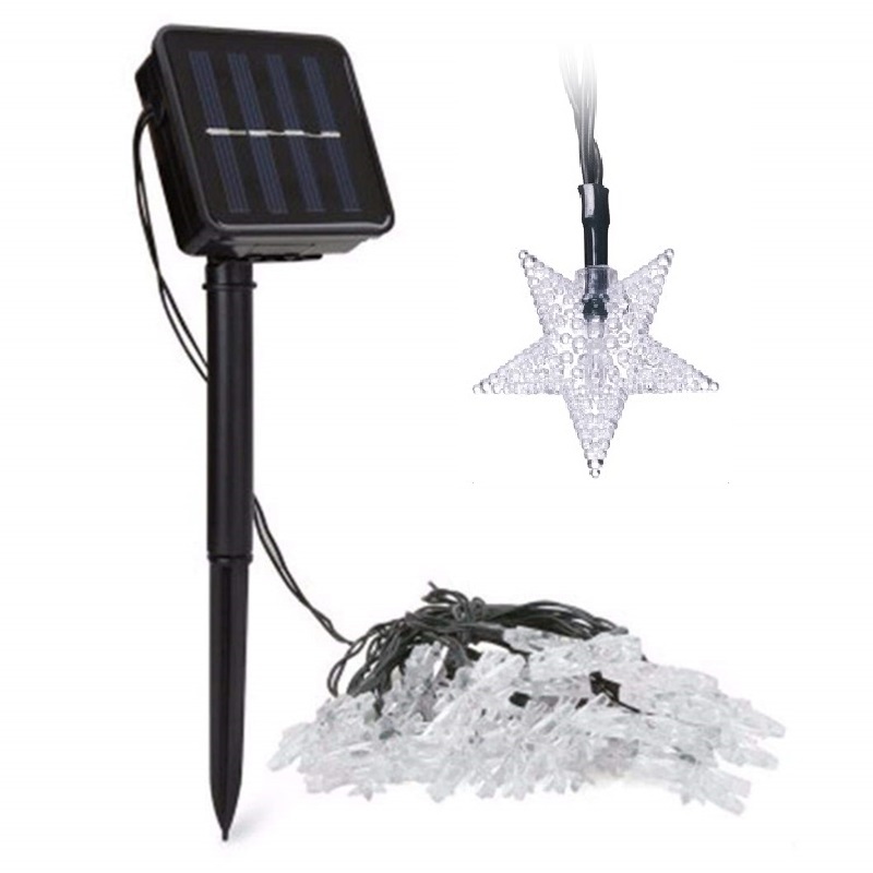 Solar H/62 Solární vánoční řetěz teplá bílá, 30LED hvězda/6Metrů