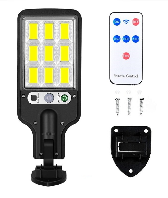 Solar S9 Solární světlo s PIR čidlem pohybu 9x LED COB dálkový ovladač