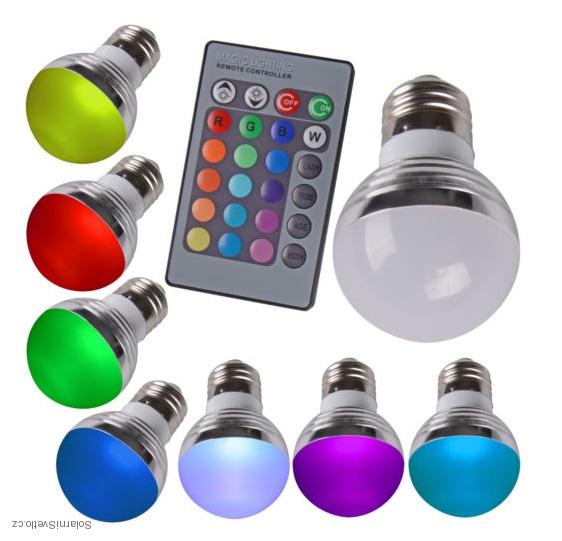 RGB LED Žárovka 3W kulatá E27 - 3 kusy
