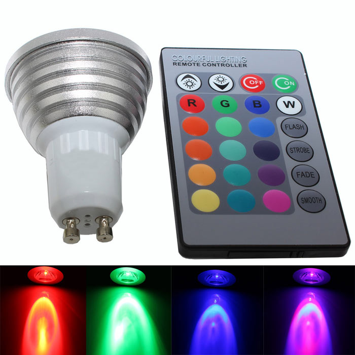 RGB LED žárovka GU10 3W color + dálk.ovládání
