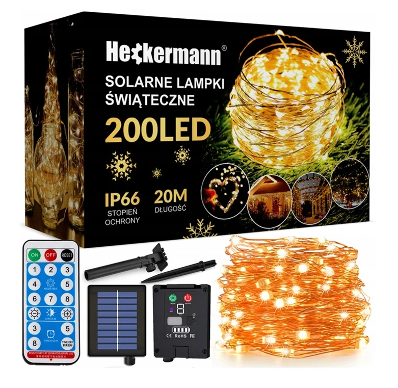 Solar 222/H2 Solární vánoční řetez - teplá bílá, 200LED/20Metrů dálkový ovladač