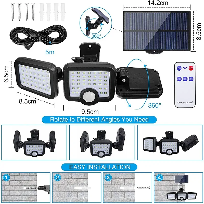 Solar 108 Solární LED světlo s PIR čidlem pohybu 108x LED