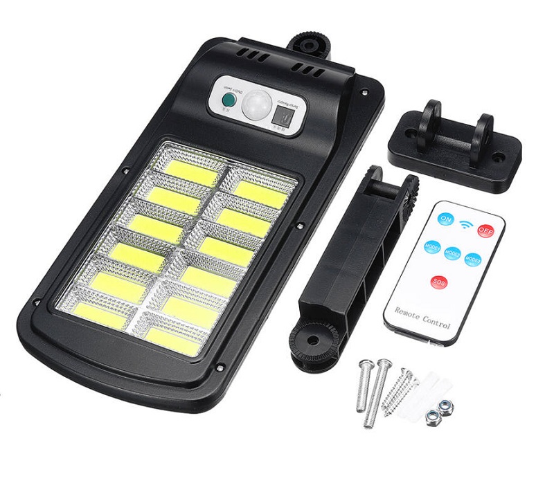 Solar S12 Solární světlo s PIR čidlem pohybu 12x LED COB dálkový ovladač