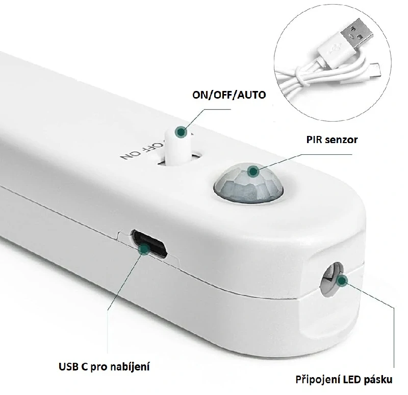 B2/2M LED pásek pohybový senzor teplá bílá baterie 2 metry