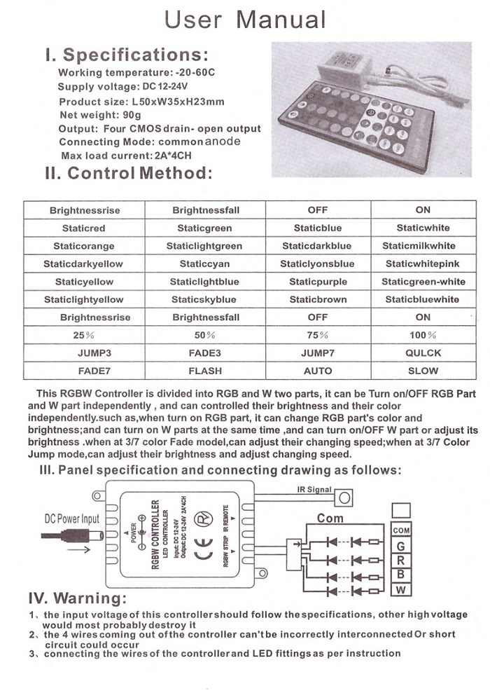 IR ovladač a přijímač k RGBW LED pásku 8A - 40 tlačítek