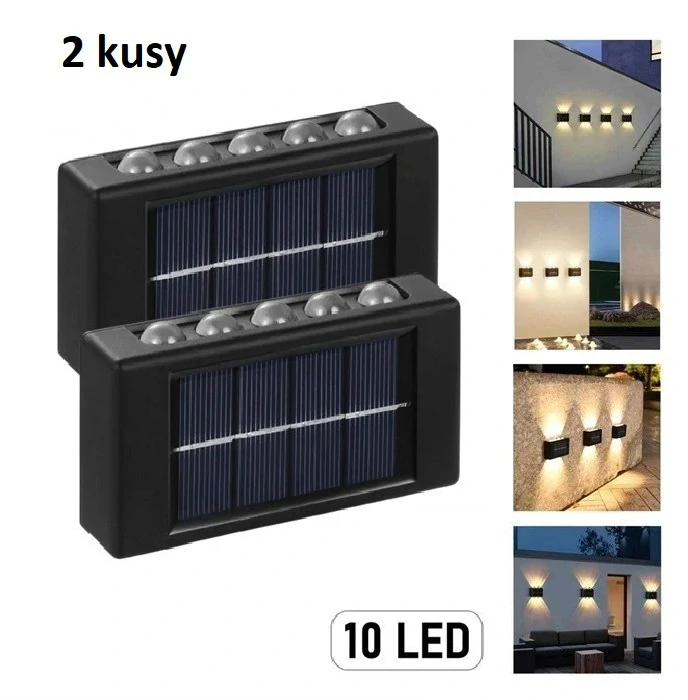 Solar SN-10 Solární nástěnné světlo 10x LED Teplá bílá set 2 kusů