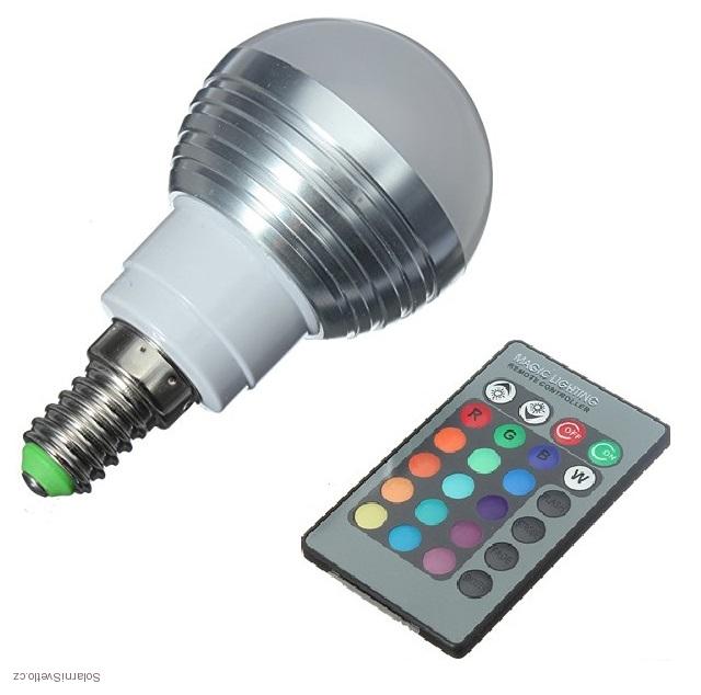 RGB LED Žárovka 3W kulatá E14