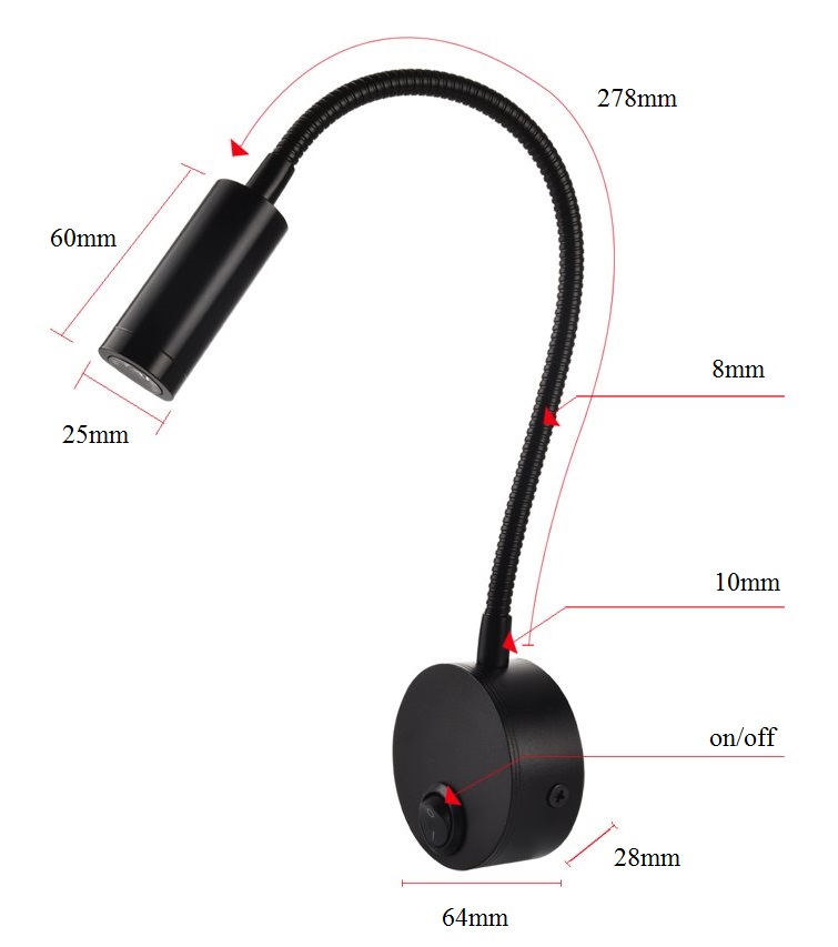 LED Light N0422 nástěnné svítidlo, flexibilní rameno, 3W, teplá bílá 3000K