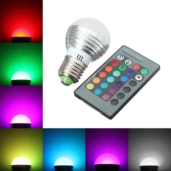 RGB LED Žárovka 3W kulatá E27 - 3 kusy