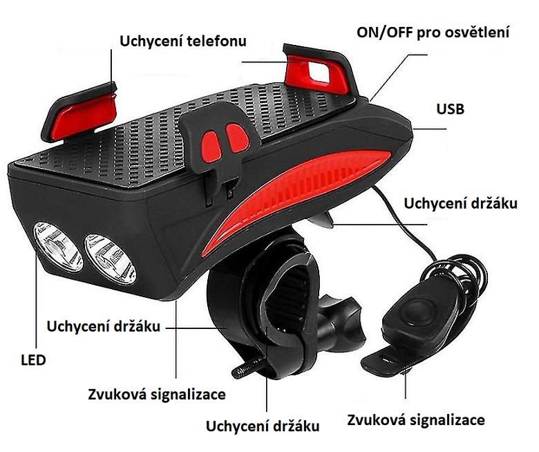 KO/01 Držák telefonu a osvětlení na kolo s USB