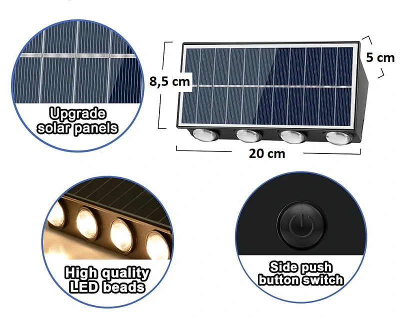 Solar S/28 Solární zahradní lampa 8x LED čistá bílá / teplá bílá
