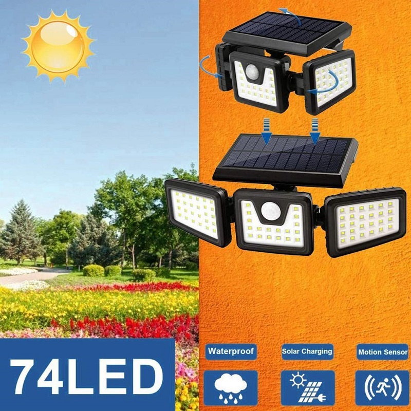 Solar SN74 Solární LED světlo s PIR čidlem pohybu 74x LED