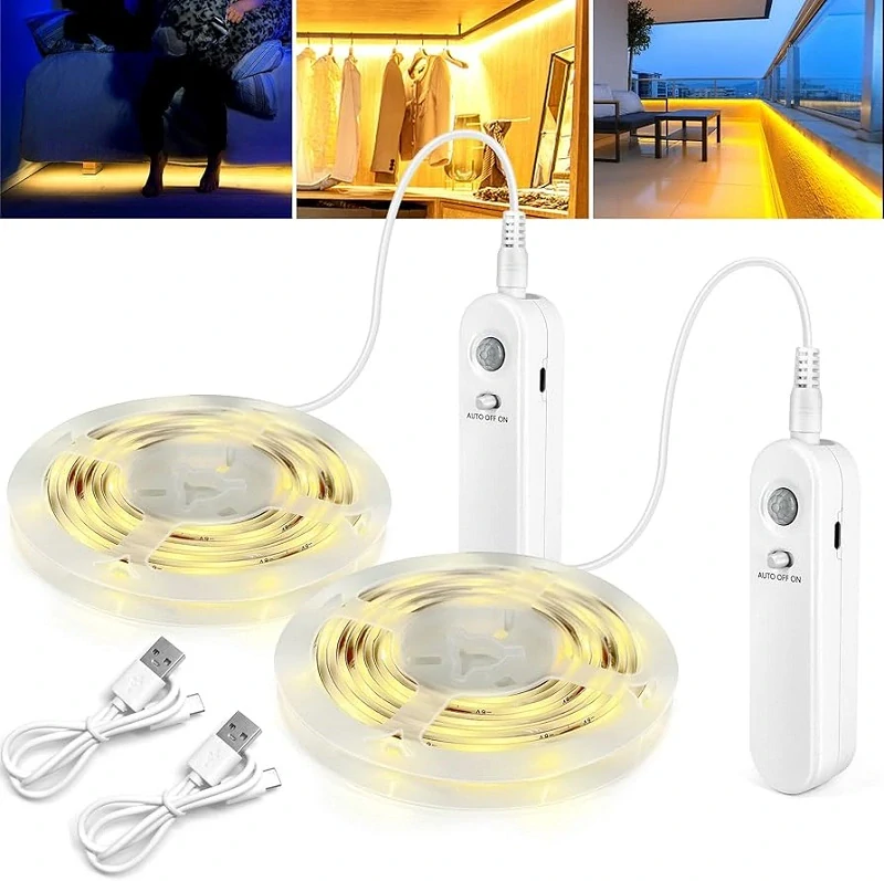 B2/4M LED pásek pohybový senzor teplá bílá baterie 2x 2 metry